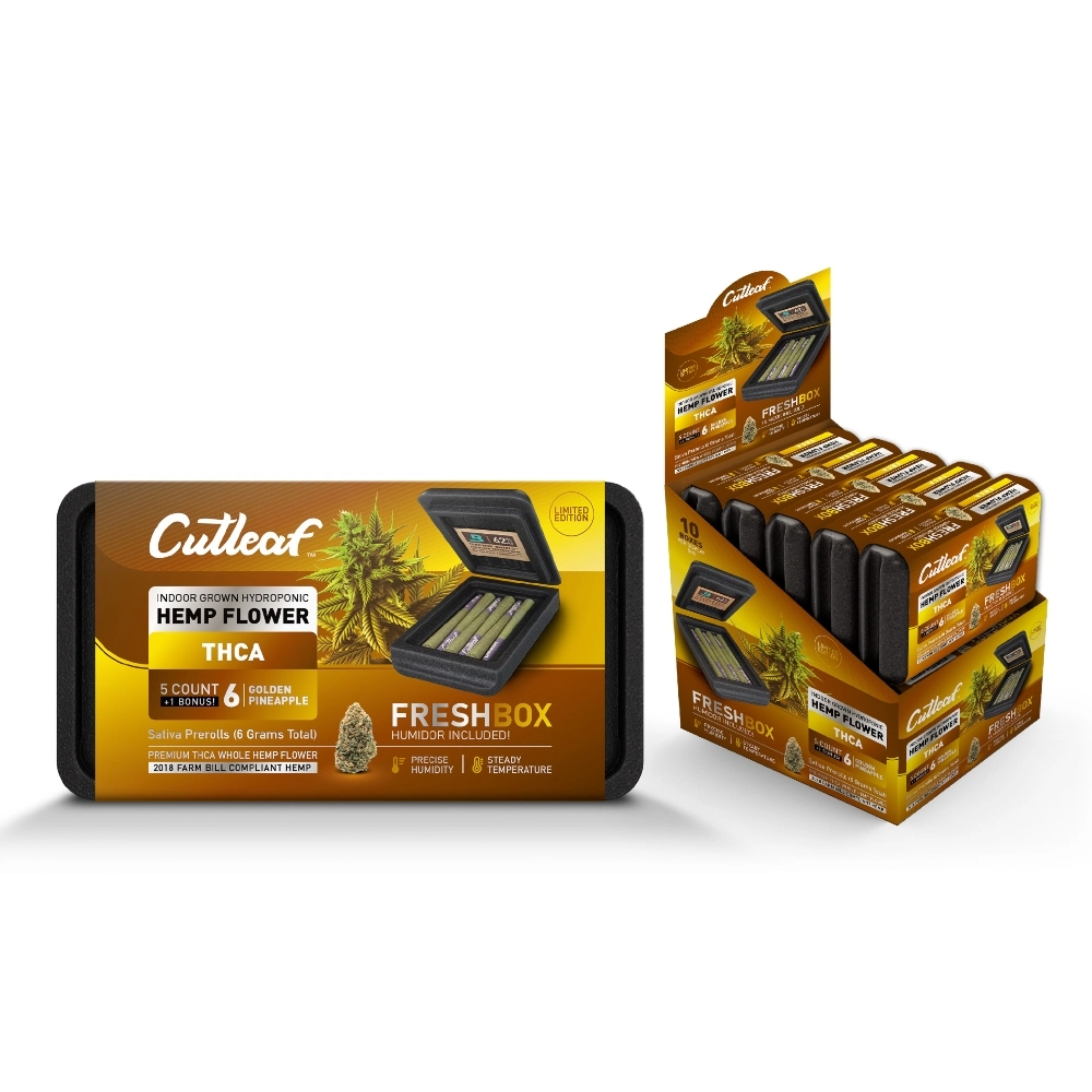 [T-1036-03] CUTLEAF THCA PREROLL 6PK + FRESHBOX (Golden Pineapple)