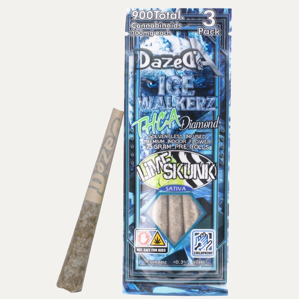 [T-1050-03] DAZEDA PREROLL ICEWALKER 3PK THC-A DIAMOND (Lime Skunk)