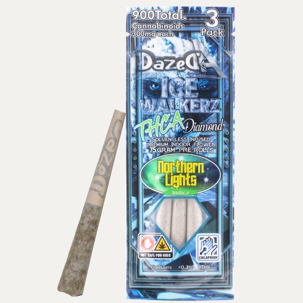 [T-1050-01] DAZEDA PREROLL ICEWALKER 3PK THC-A DIAMOND (Northern Lights)