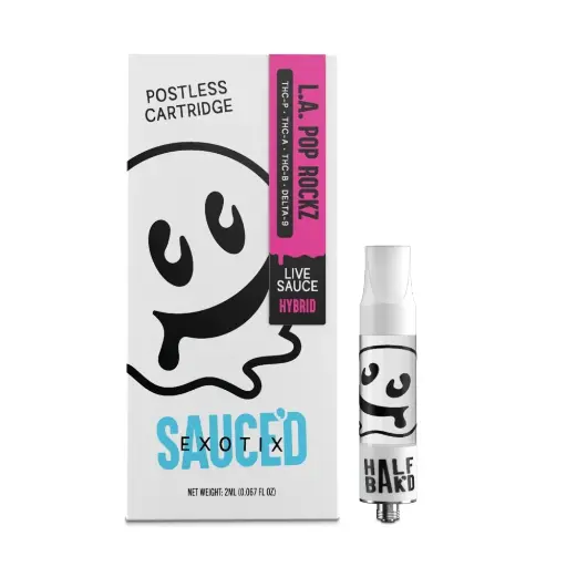 [T-1077-06] HALF BAK'D LIVE RESIN SAUCE'D EXOTIC THC-P 2G CARTRIDGES 5pk Box (L.A Pop Rockz)