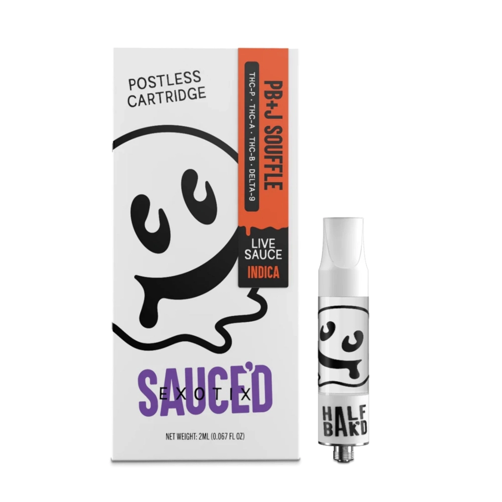 [T-1077-04] HALF BAK'D LIVE RESIN SAUCE'D EXOTIC THC-P 2G CARTRIDGES 5pk Box (PB+J Souffle)