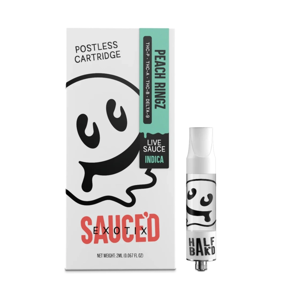 [T-1077-05] HALF BAK'D LIVE RESIN SAUCE'D EXOTIC THC-P 2G CARTRIDGES 5pk Box (Peach Ringz)