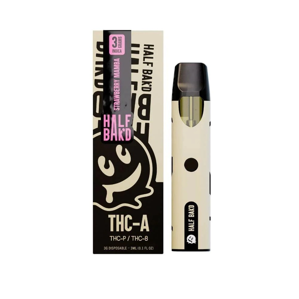 [T-1083-04] HALF BAK'D THC-A 3GRAM DISPOSABLE 5pk Box (Strawberry Mamba)