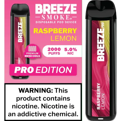 [Q-1513-16] BREEZE PRO 2000 PUFF DISPOSABLE VAPE 10ML (Raspberry Lemon)