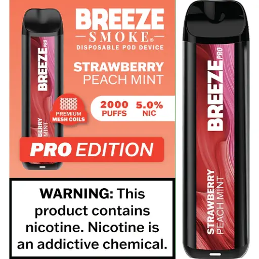 [Q-1513-15] BREEZE PRO 2000 PUFF DISPOSABLE VAPE 10ML (Straw Peach Mint)