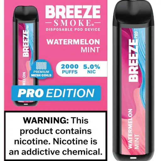 [Q-1513-08] BREEZE PRO 2000 PUFF DISPOSABLE VAPE 10ML (Watermelon Mint)