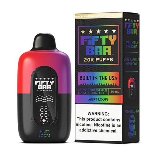 [Q-2001-10] FIFTY BAR 20000 PUFFS DISPOSABLE 5PK 16ML (Milky Loops)