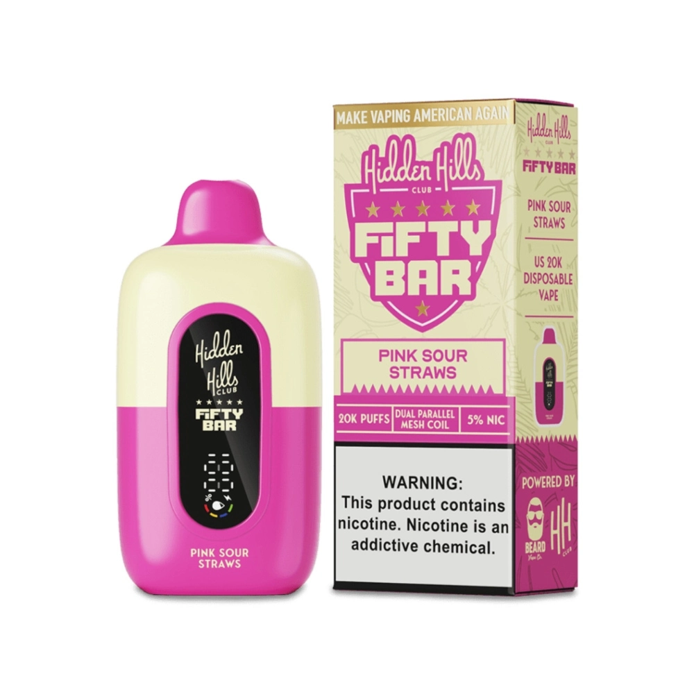[Q-2001-01] FIFTY BAR 20000 PUFFS DISPOSABLE 5PK 16ML (Pink Sour Straws)