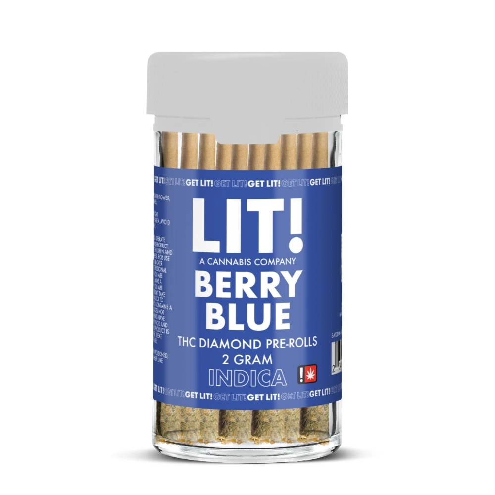 [T-1145-05] LIT THC LIQUID DIAMONDS 2G PRE ROLL 10CT JAR (Berry Blue Indica)