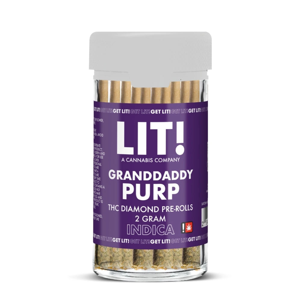 [T-1145-03] LIT THC LIQUID DIAMONDS 2G PRE ROLL 10CT JAR (Granddaddy Purple Indica)