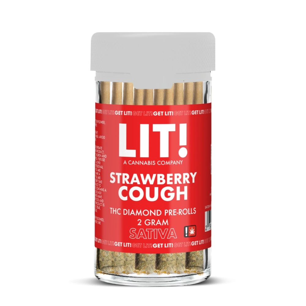 [T-1145-02] LIT THC LIQUID DIAMONDS 2G PRE ROLL 10CT JAR (Strawberry Cough Sativa)