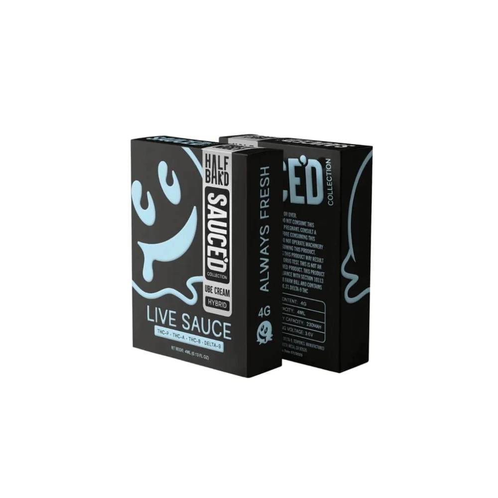 [T-1089-06] HALF BAK’D LIVE RESIN SAUCE’D DISPOSABLE 4G 5pk Box (UBE Cream Indica)