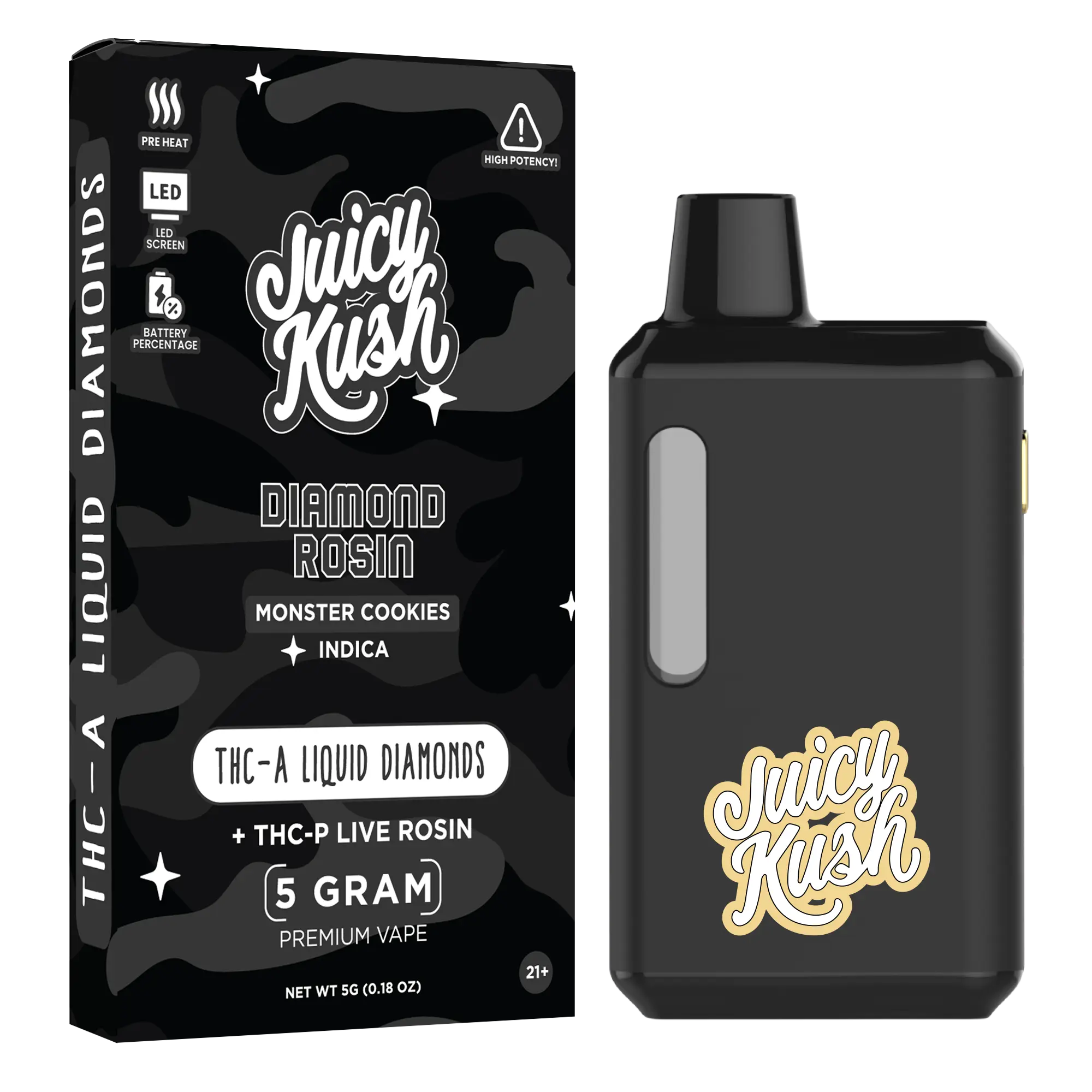 [Q-4259-03] Juicy Kush 5g Disposable THC-A 5PK a Box (Monster Cookies)