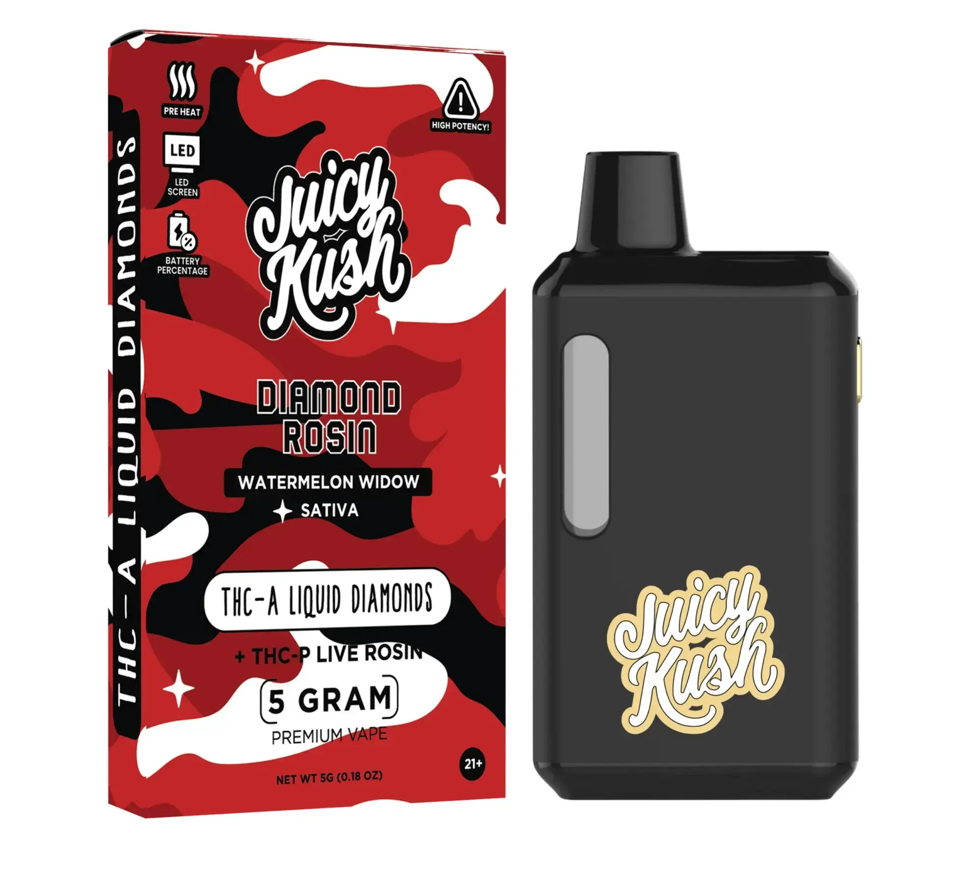 [Q-4259-06] Juicy Kush 5g Disposable THC-A 5PK a Box (Watermelon Widow)