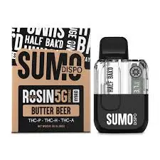 [T-1244-01] Half Bak’d -SUMO Live Rosin Disposable 5G THC-P, THCH, and THCA 5pk Box (Butter Beer)