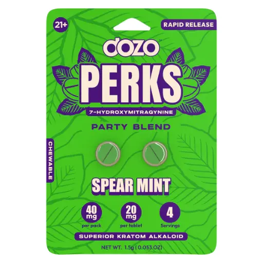 [Q-4568-01] DOZO PERKS 2CT 40MG 7-HYDROXYMITRAGYNINE (SPEAR MINT | PARTY BLEND)