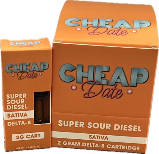[Q-4734-04] CHEAP DATE 2G DELTA 8 CARTRIDGE 10PK DISPLAY (SUPER SOUR DIESEL-SATIVA)