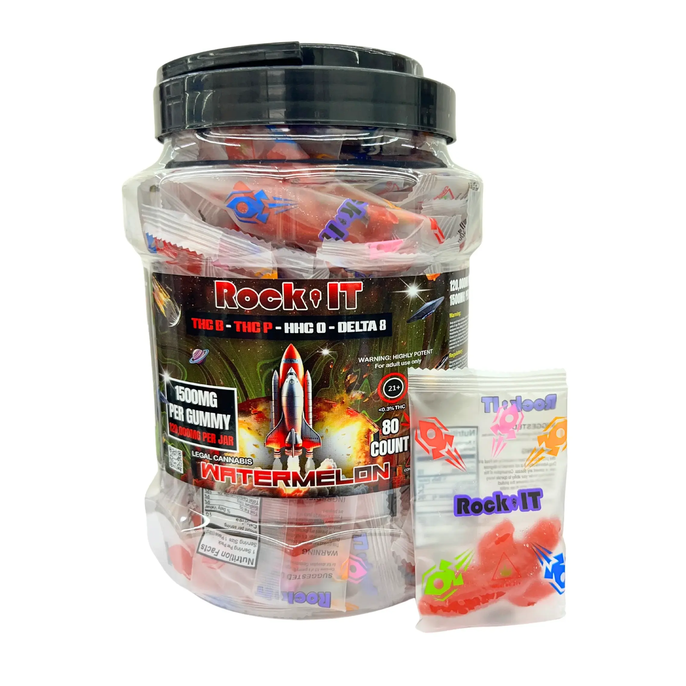 [Q-4791-05] ROCK IT GUMMIES 1200MG PER PC 70CT JAR THC-P/HHC/D8-9 (Watermelon)