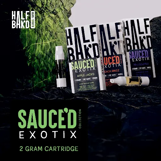 [Q-4815-02] Half Bak'd Live Resin SAUCE'D EXOTIX THC-P 2G Cartridges- 5 Pack  (Apple Jack'D)