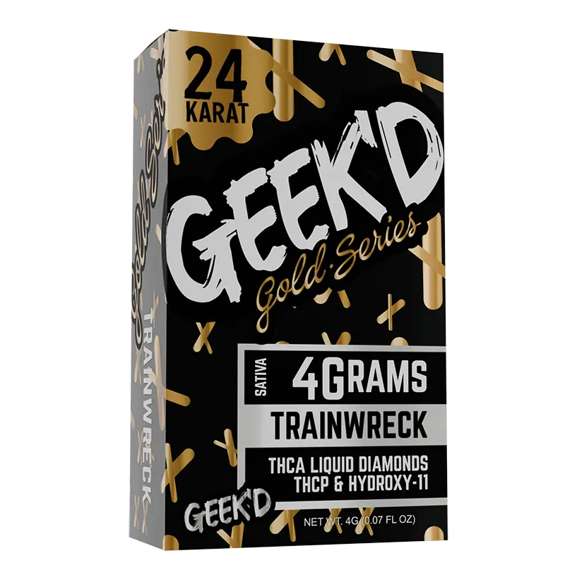 [T-1305-05] GEEK’D EXTRACTS GOLD SERIES 4 GRAM DISPOSABLE 5PK (TRAINWRECK – SATIVA)