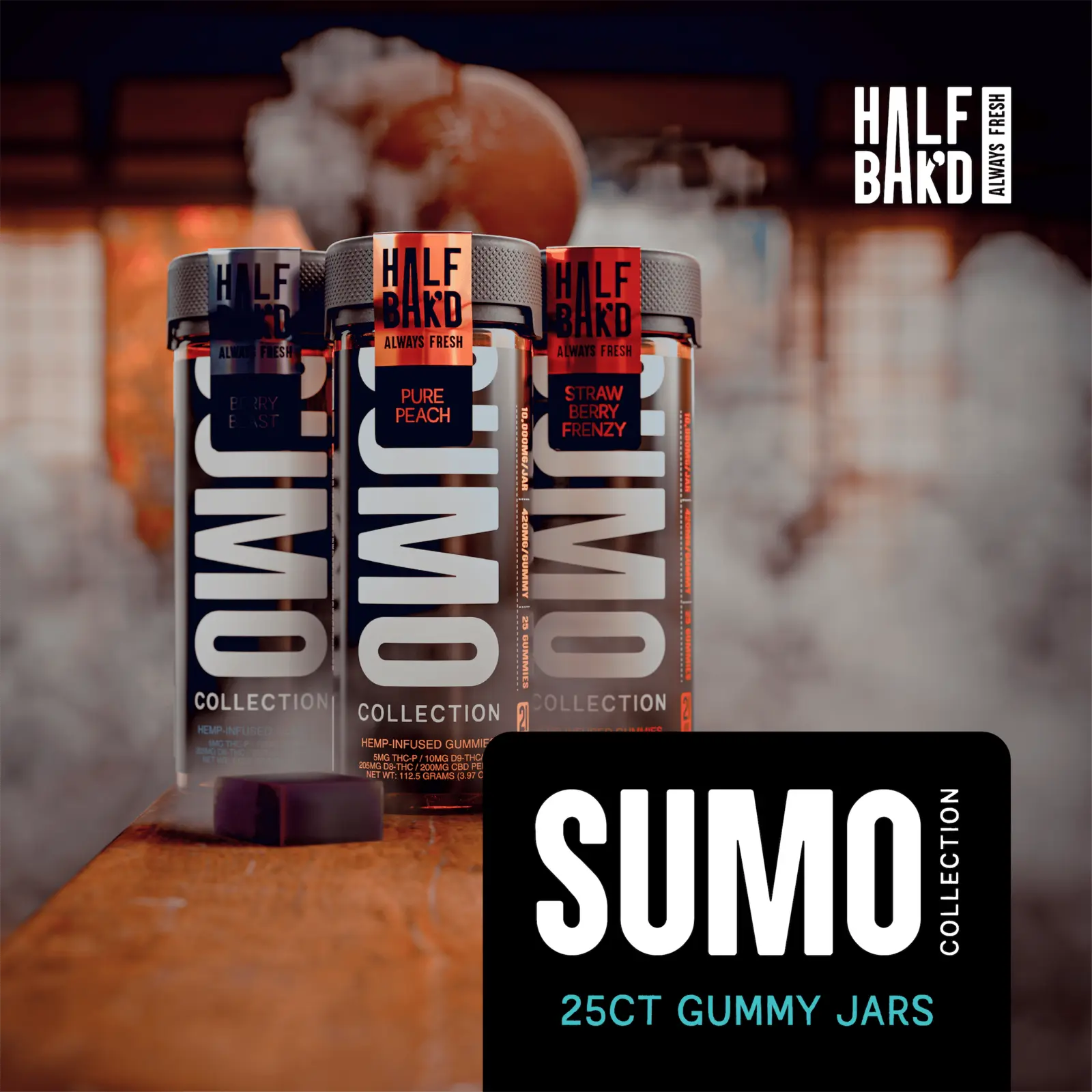 [Q-4814-11] Half Bak'd D9 SUMO  Gummies Jar 25CT (PURE PEACH)