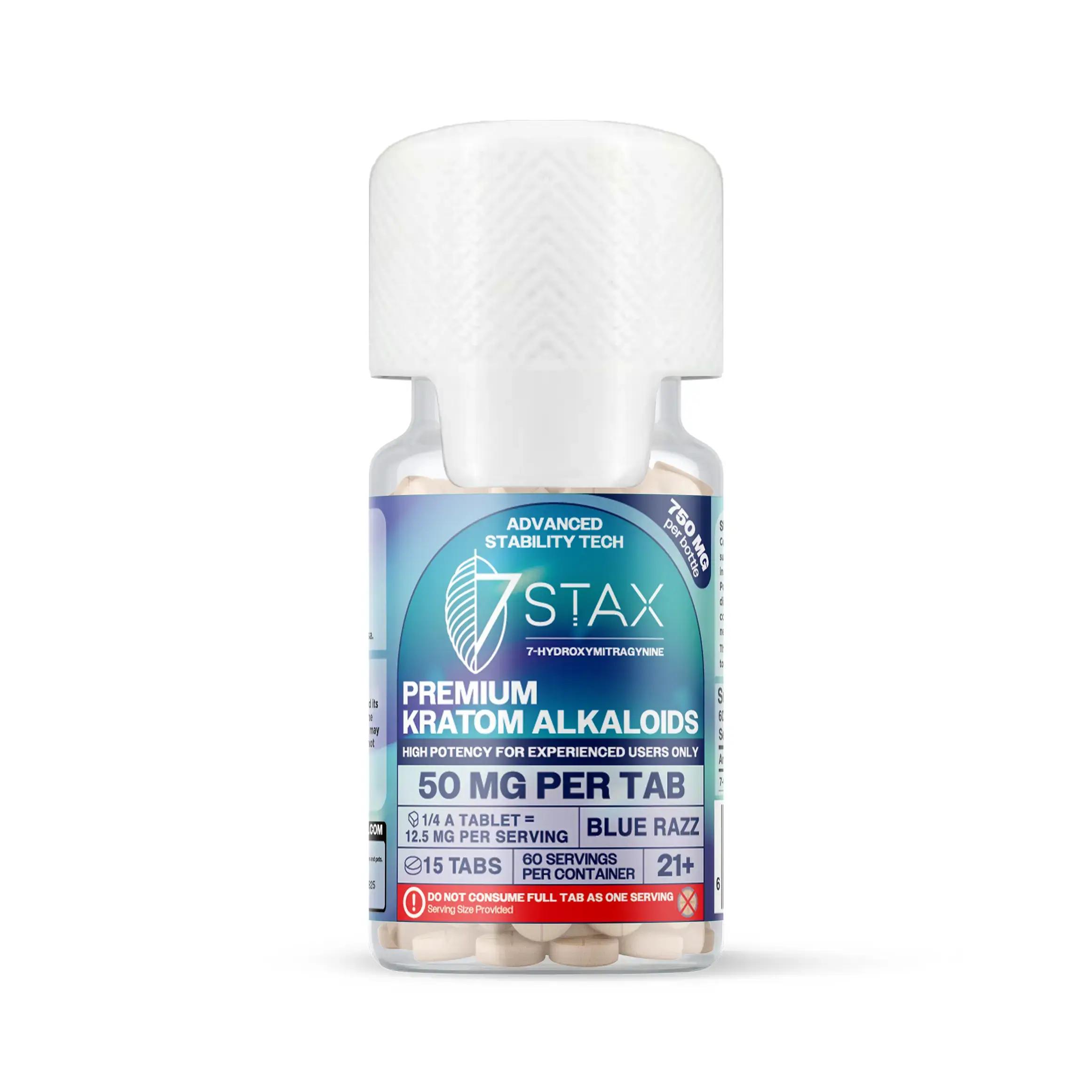 [T-1322-02] 7Stax Premium 7-OH Kratom Alkaloid Tablets (750mg – 15 Count) (Blue Razz)