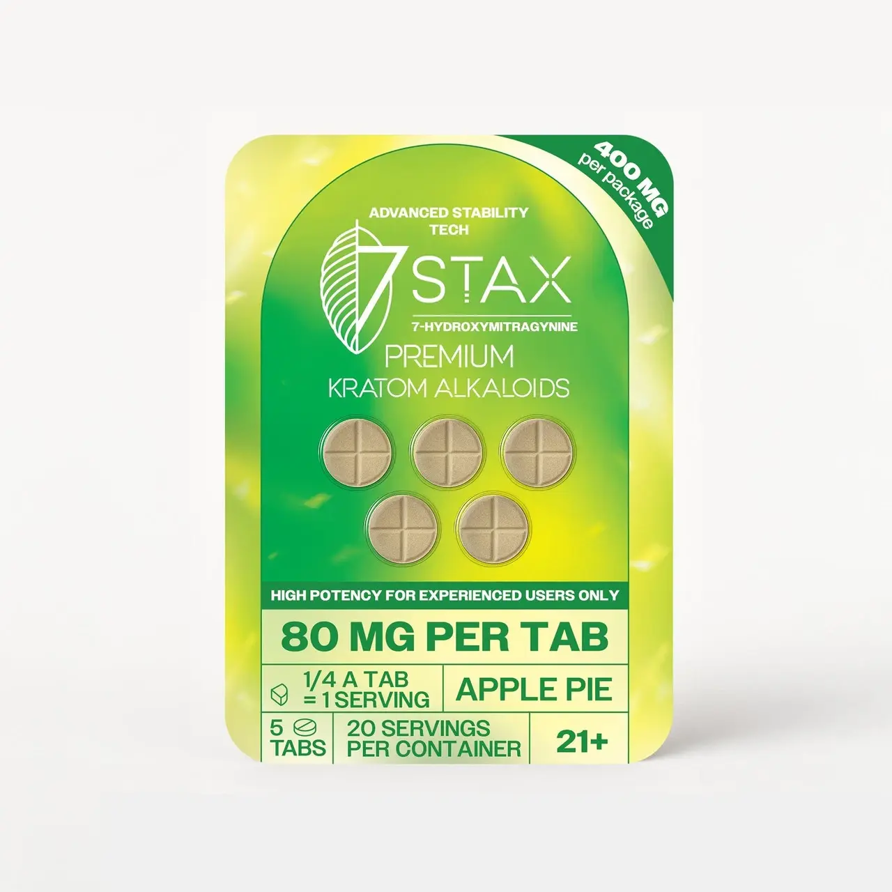 [T-1323-01] 7Stax Premium 7-OH Kratom Alkaloid Tablets 80MG Per Tablet (400mg – 5 Count) (Apple Pie)