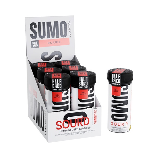 [T-1366-04]  Half Bak'd D9 SUMO SOUR'D Gummies 25CT - 6 Pack (Big Apple)