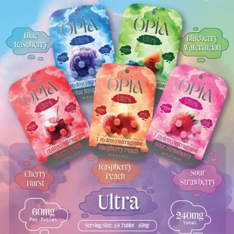 [T-1367-04] OPIA 7-HYDROXYMITRAGYNINE 4 TABLETS 60MG PER TABLET BOX OF 10 (Raspberry Peach)