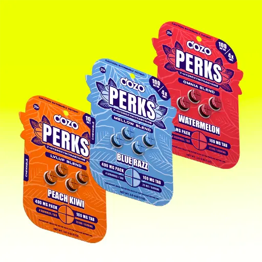 [T-1368-02] DOZO PERKS 4CT 100MG 7-HYDROXYMITRAGYNINE 5PK a Box (Blue Razz)