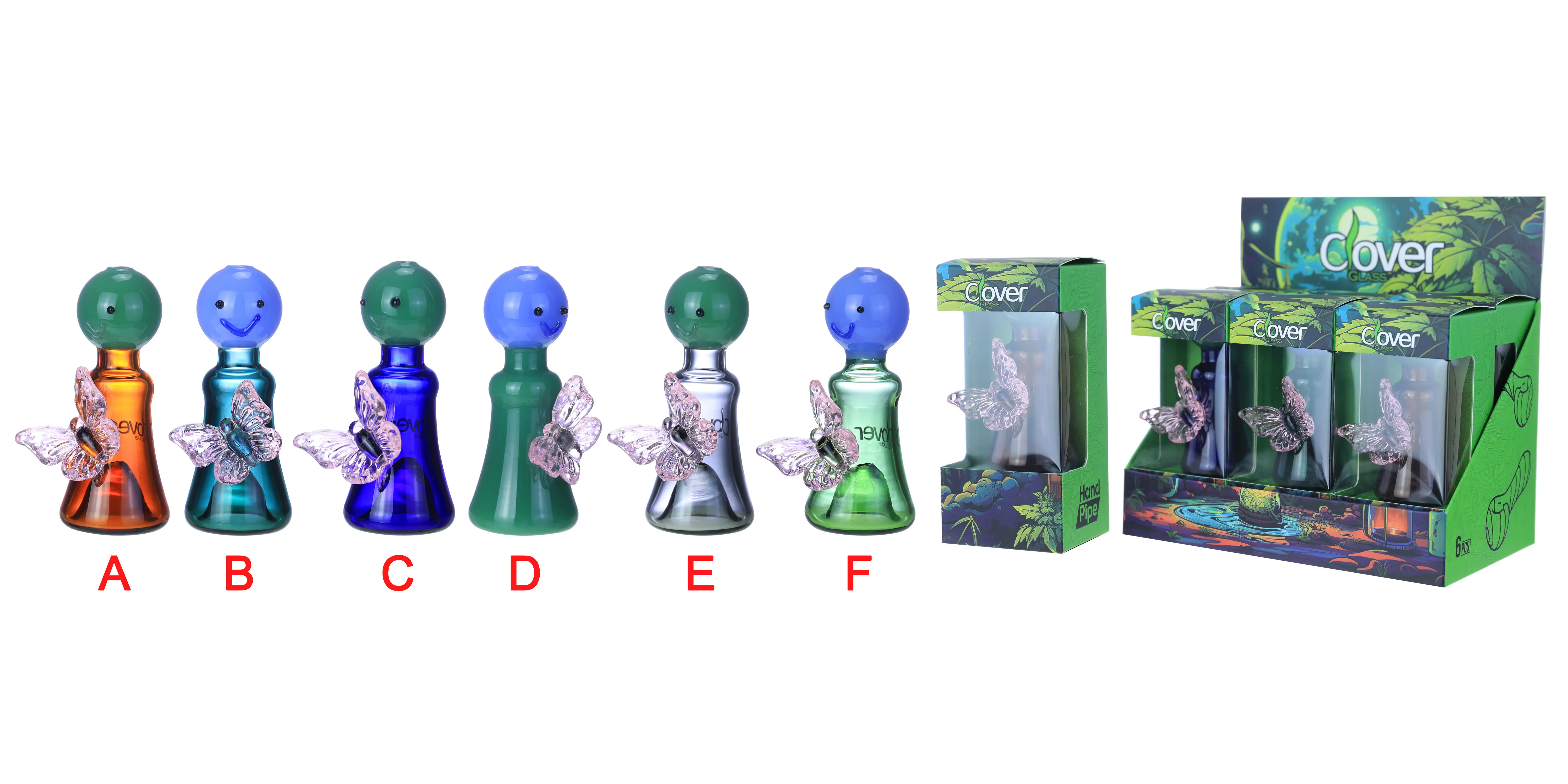 [T-1372-03] Clover Glass Hand Pipe 4 Inch Display 6PK (WPF-650)