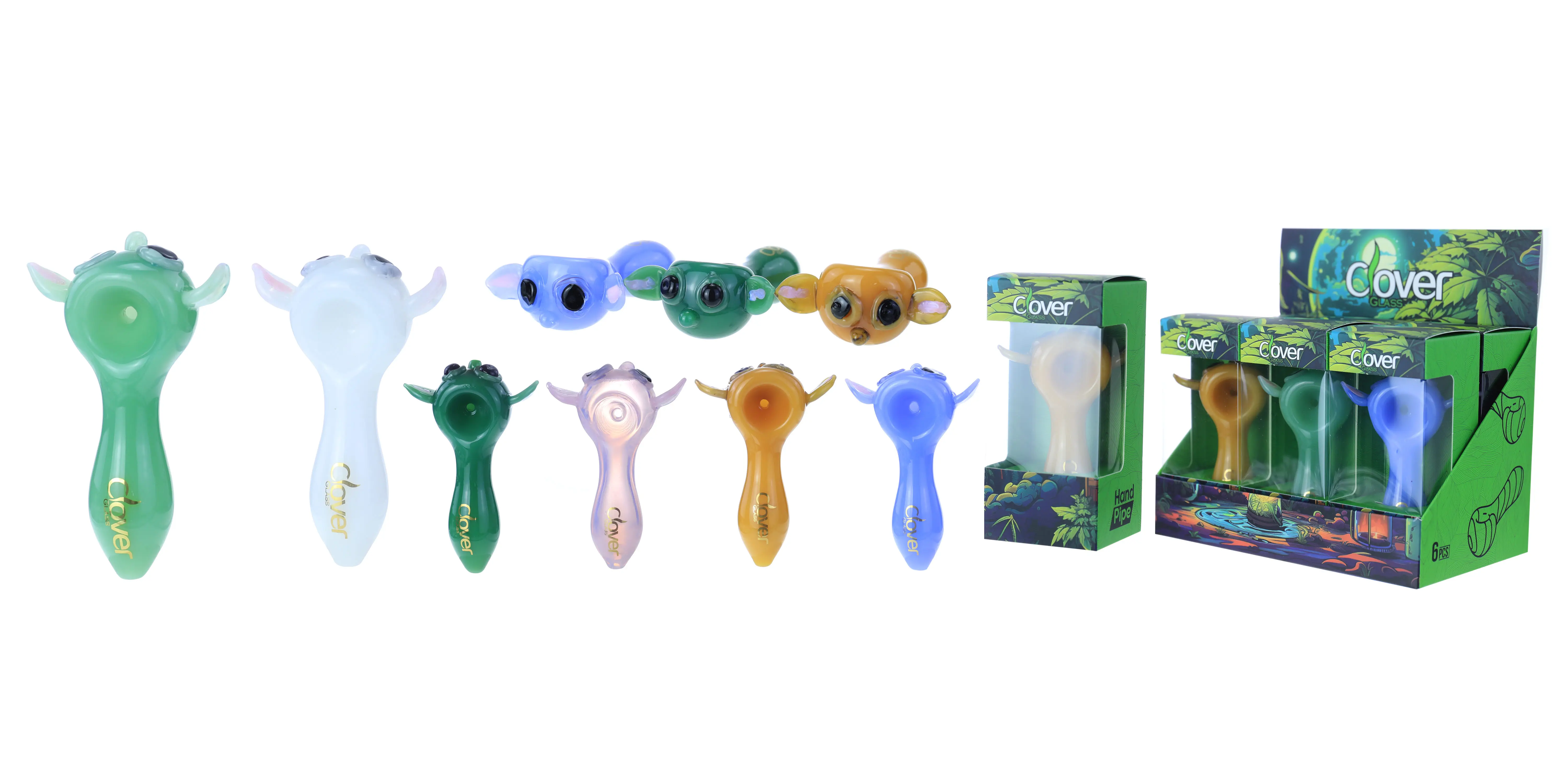 [T-1372-11] Clover Glass Hand Pipe 4 Inch Display 6PK (WPF-665)