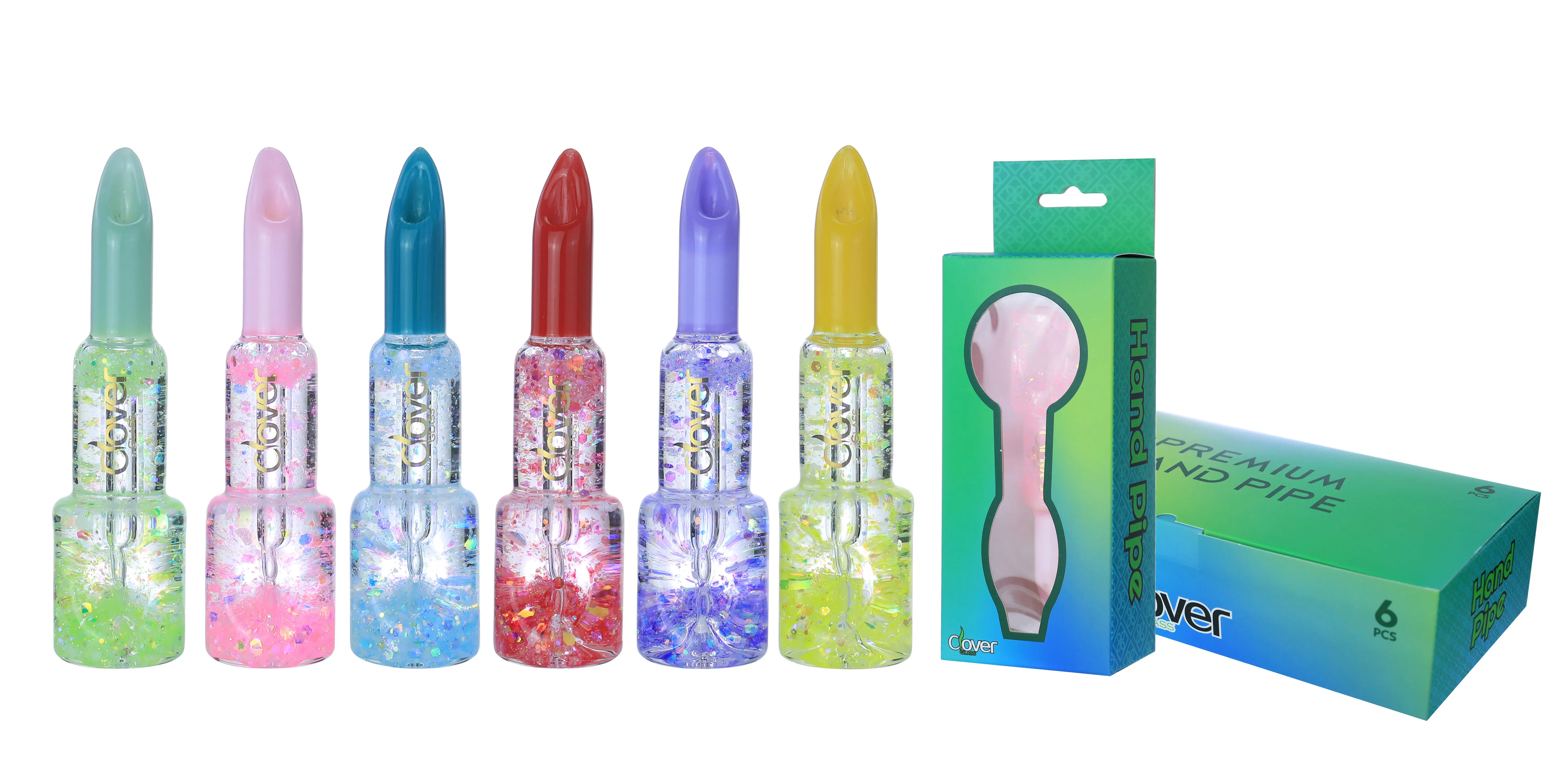 [T-1372-13] Clover Glass Hand Pipe 4 Inch Display 6PK (WPF-631 20 count)