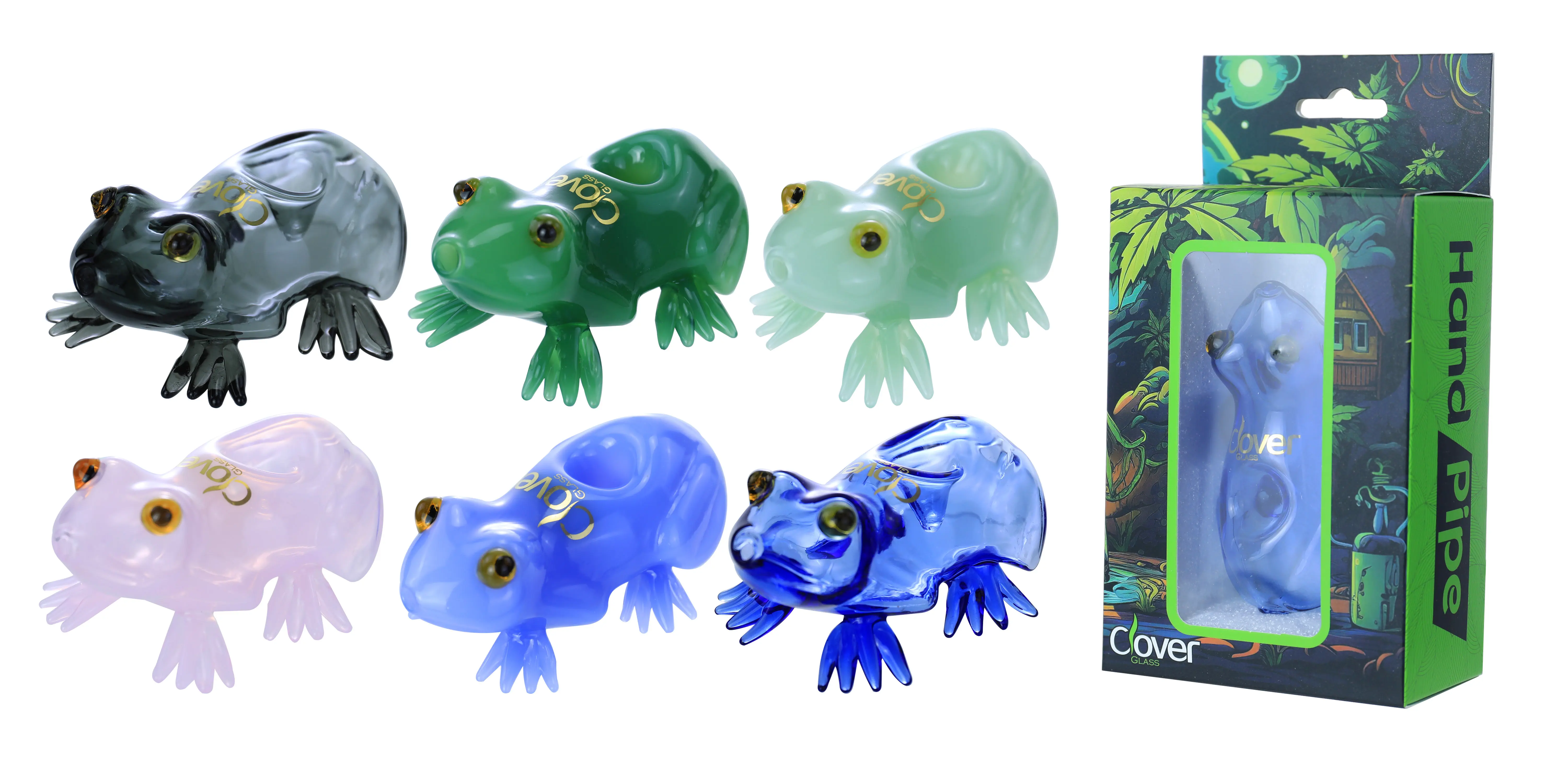 [T-1372-16] Clover Glass Hand Pipe 4 Inch Display 6PK (WPF-635)