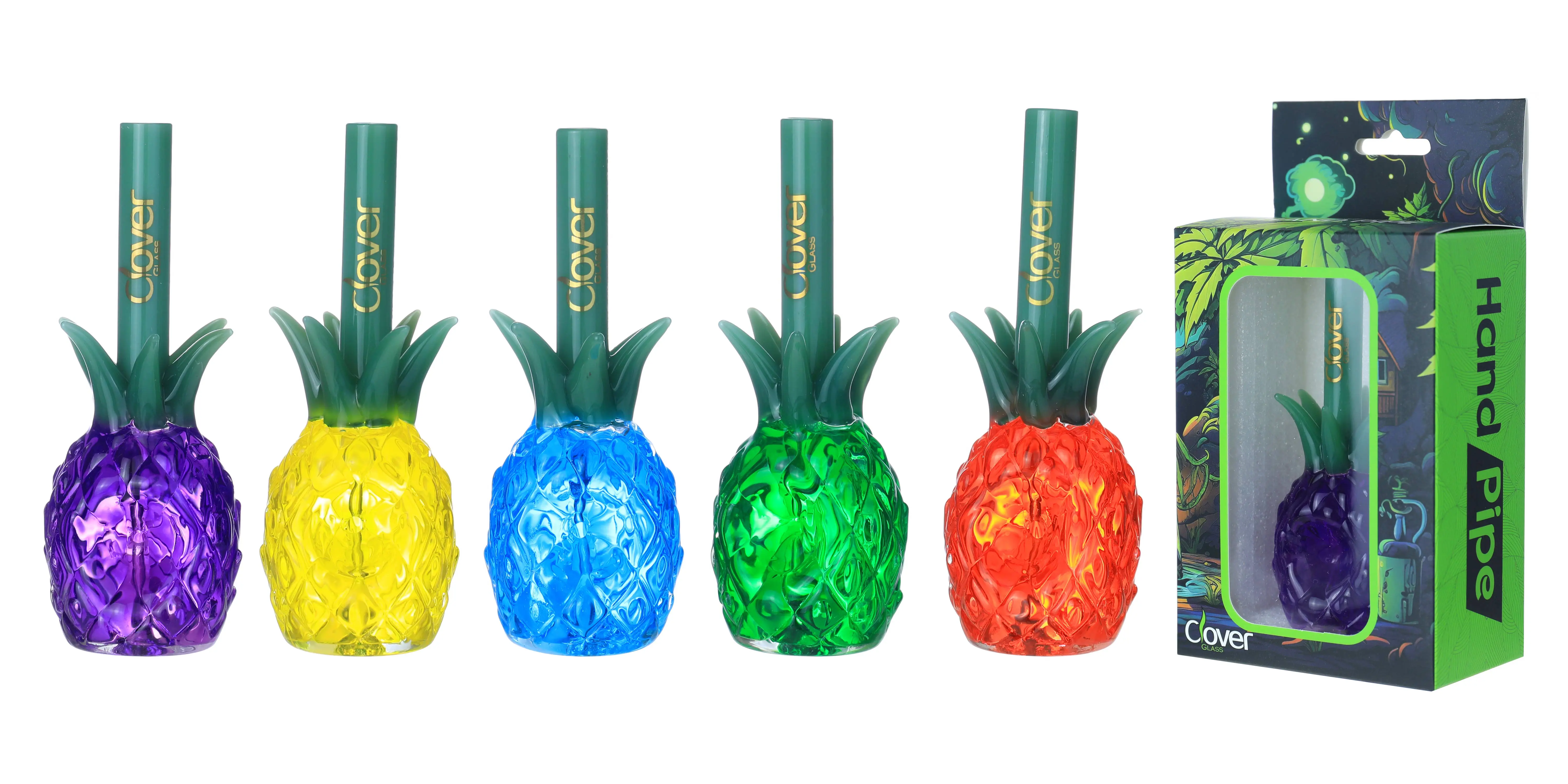 [T-1372-22] Clover Glass Hand Pipe 4 Inch Display 6PK (WPF-581)