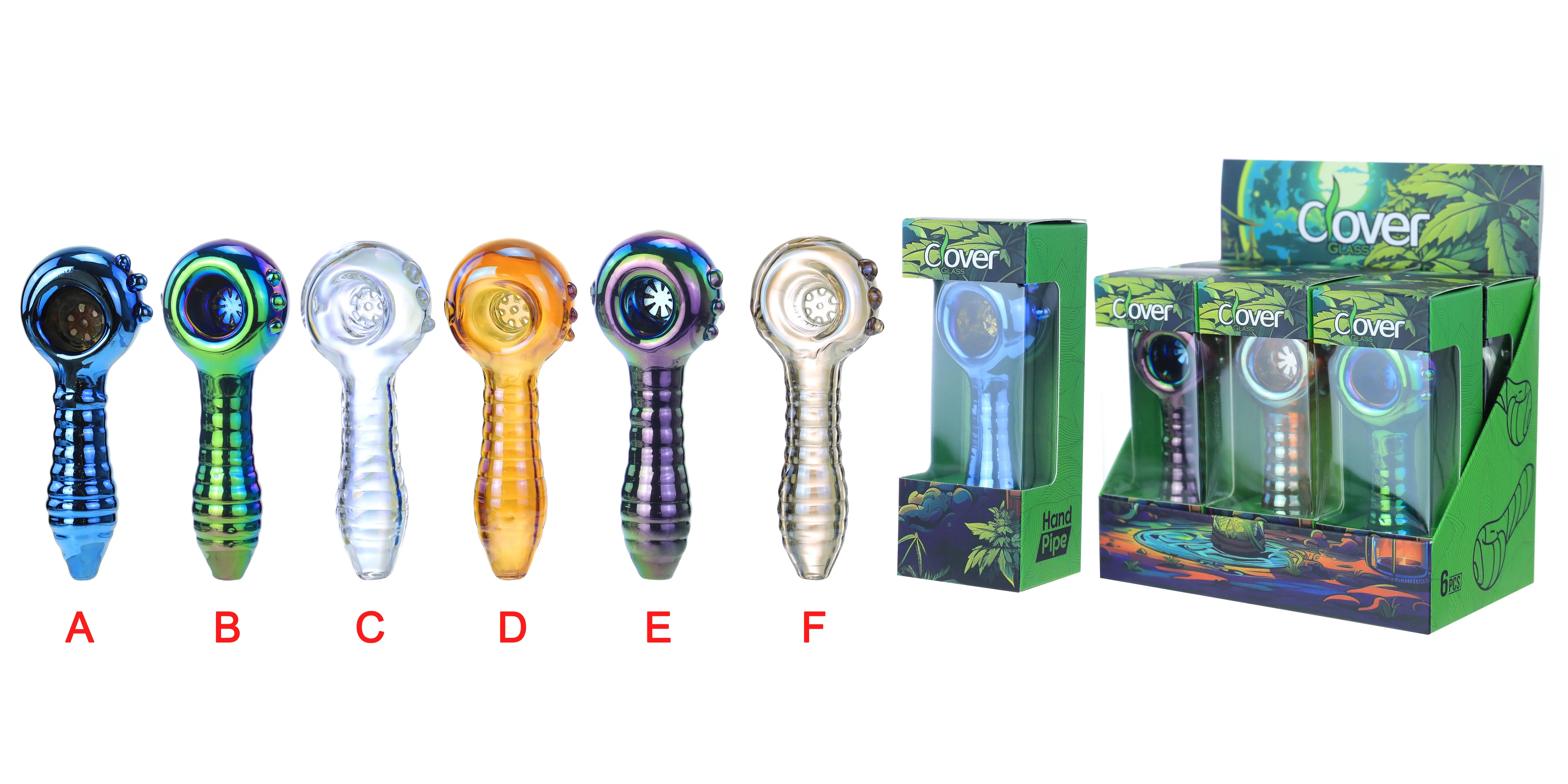 [T-1372-24] Clover Glass Hand Pipe 4 Inch Display 6PK (WPF-618)