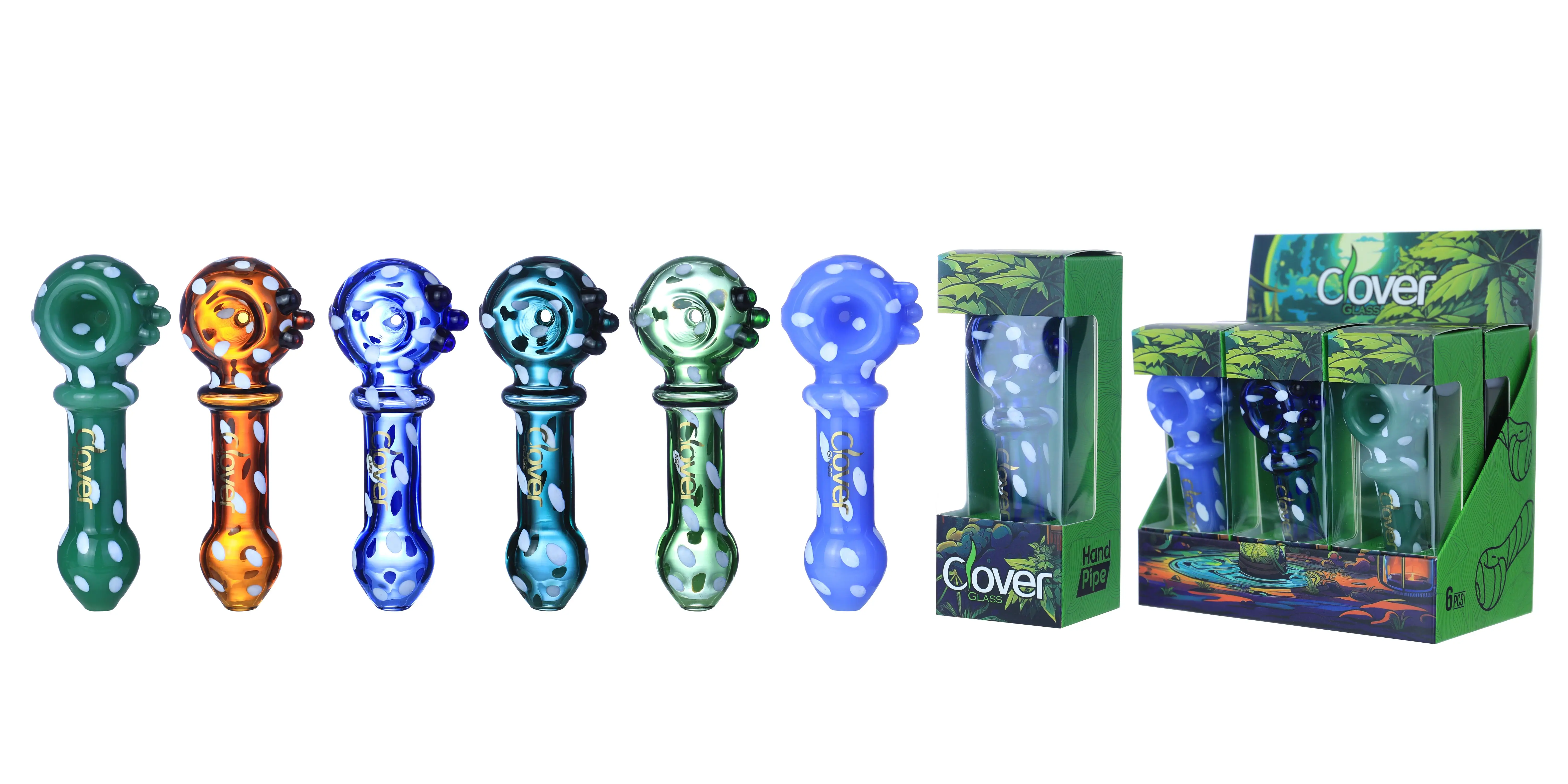 [T-1373-02] Clover Glass Hand Pipe 4.5 Inch Display 6PK (WPF-645)