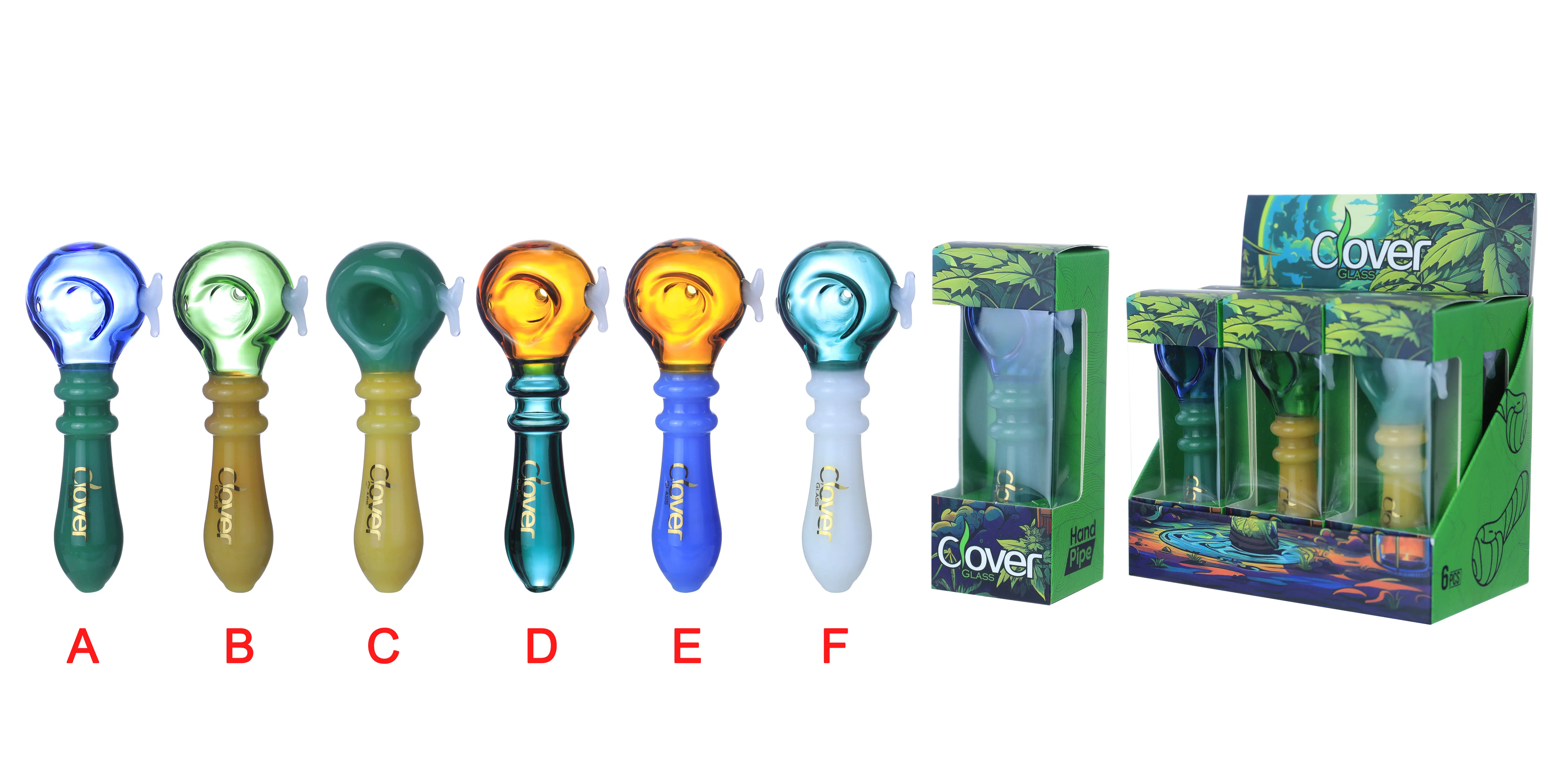 [T-1373-03] Clover Glass Hand Pipe 4.5 Inch Display 6PK (WPF-646)