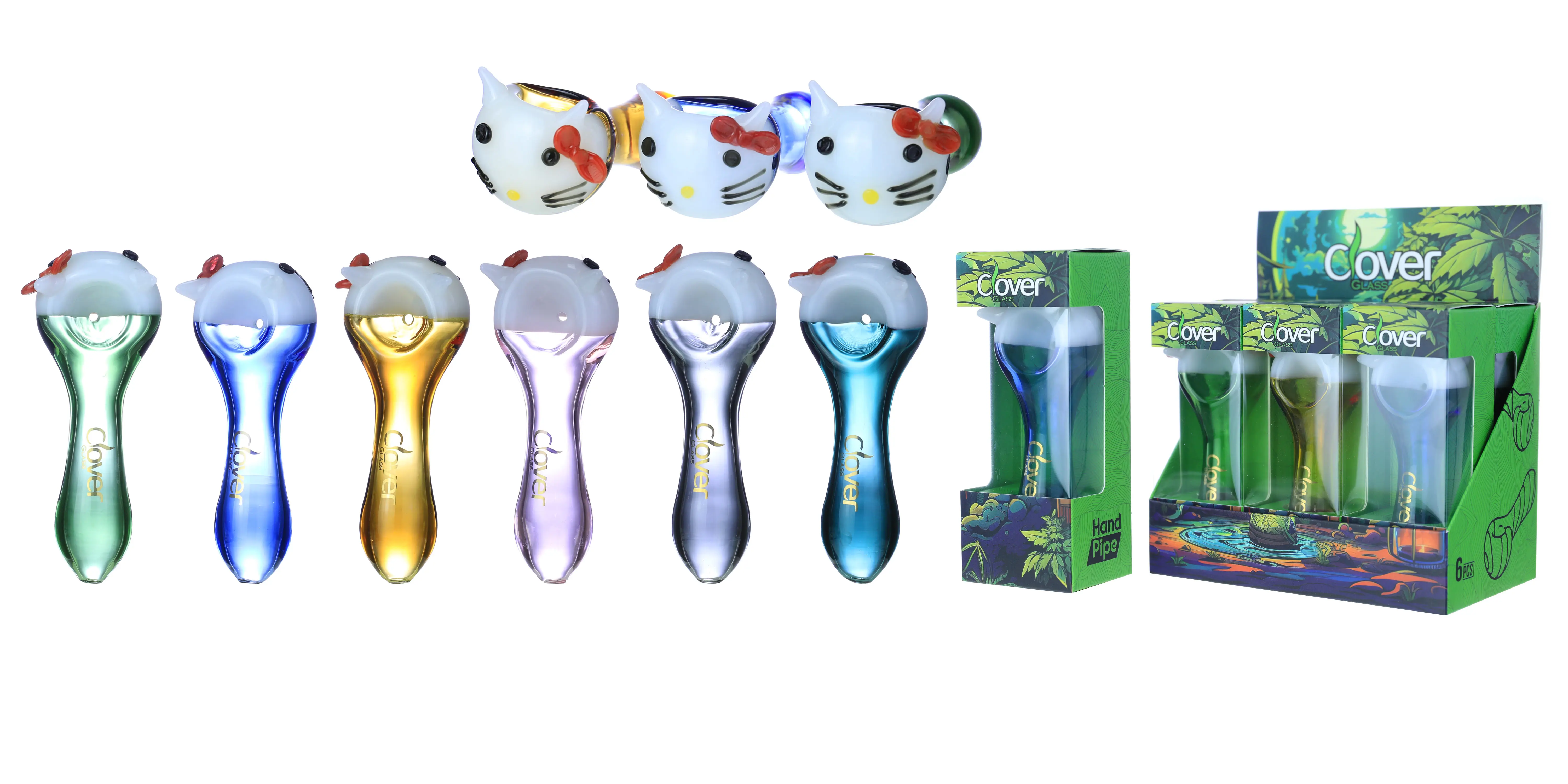 [T-1373-09] Clover Glass Hand Pipe 4.5 Inch Display 6PK (WPF-638)