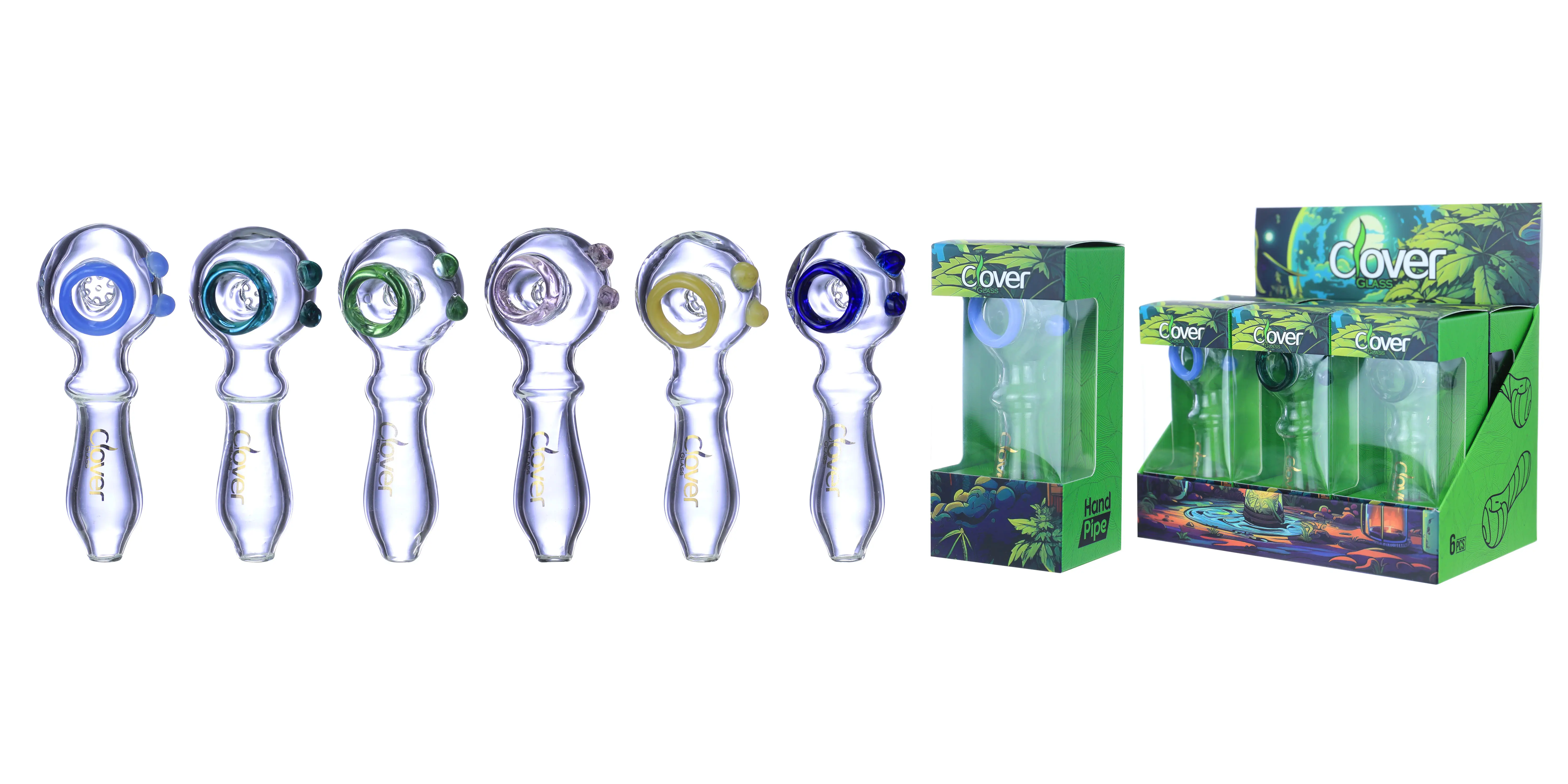 [T-1373-12] Clover Glass Hand Pipe 4.5 Inch Display 6PK (WPF-607)