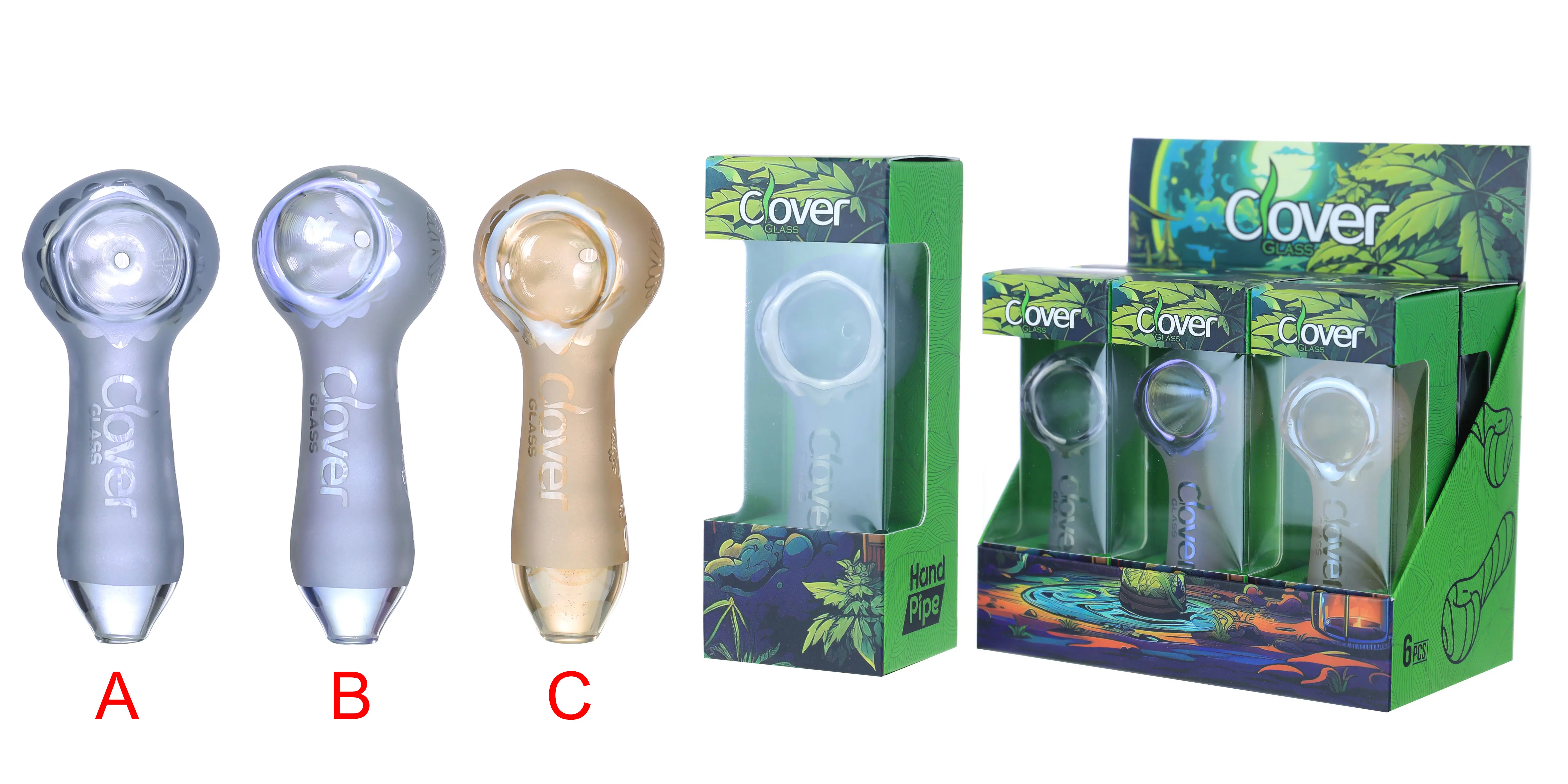 [T-1373-14] Clover Glass Hand Pipe 4.5 Inch Display 6PK (WPF-609)