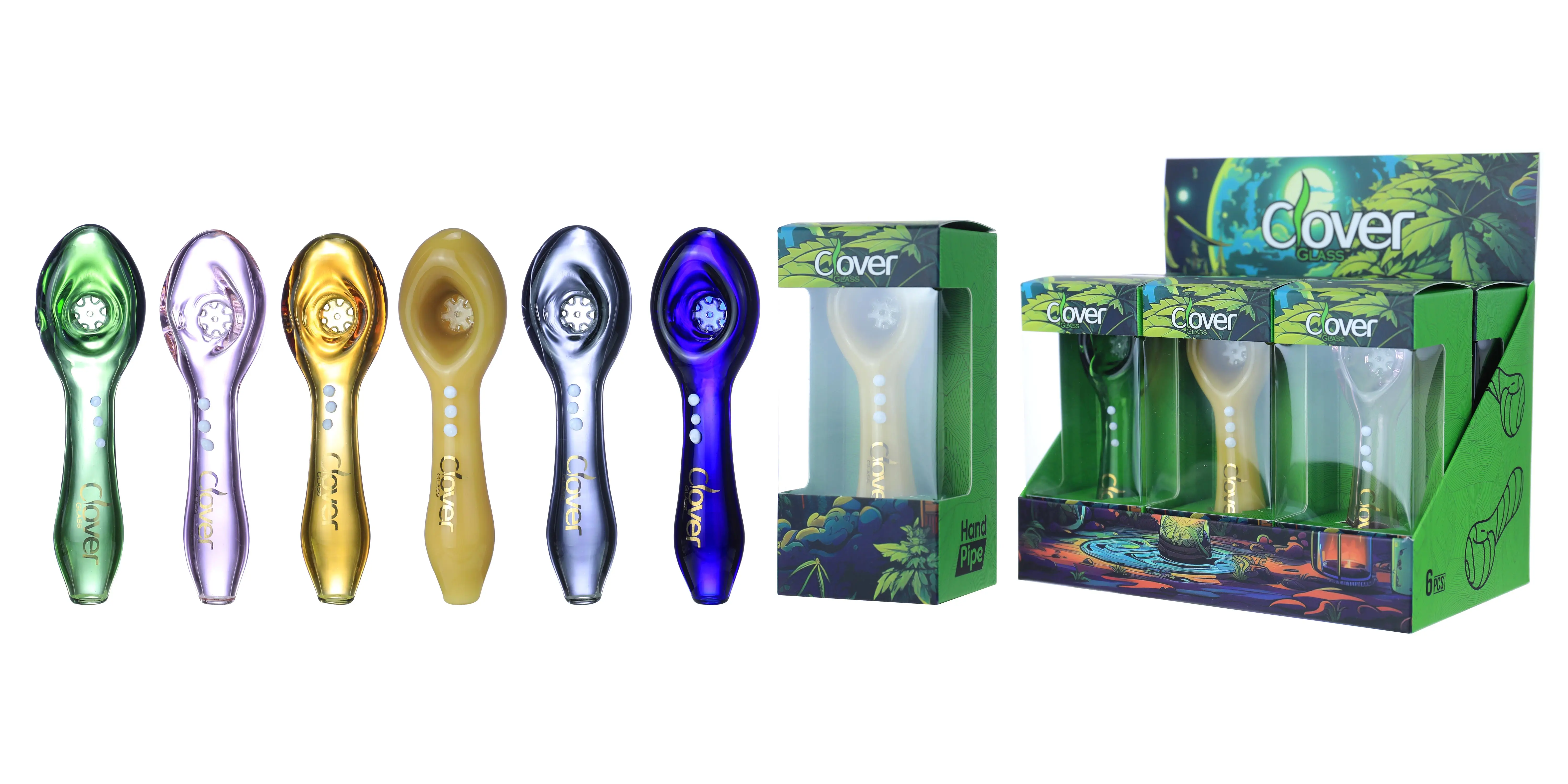 [T-1373-15] Clover Glass Hand Pipe 4.5 Inch Display 6PK (WPF-611)