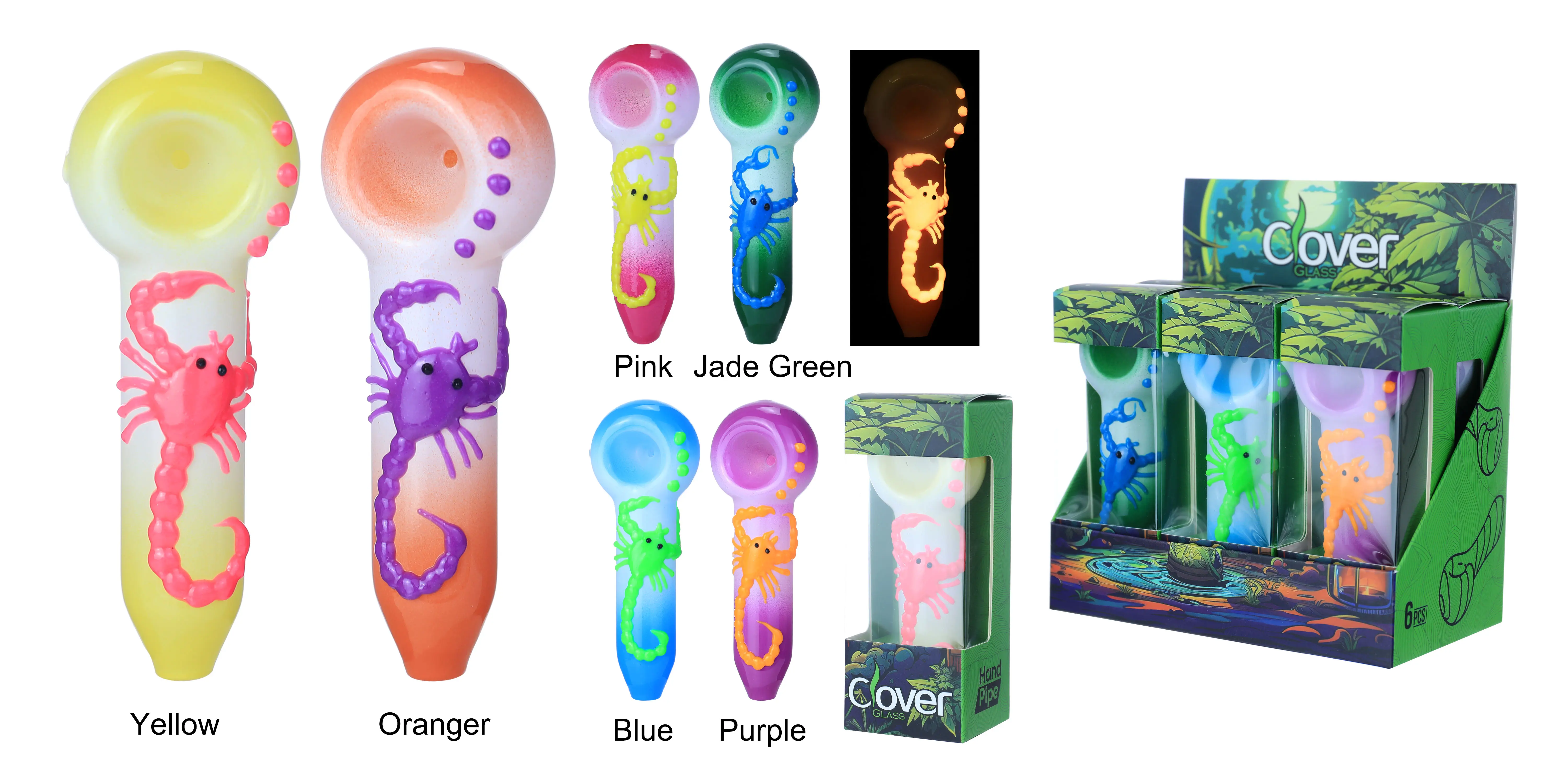 [T-1374-04] Clover Glass Hand Pipe 5Inch Display 6PK (WPF-656)