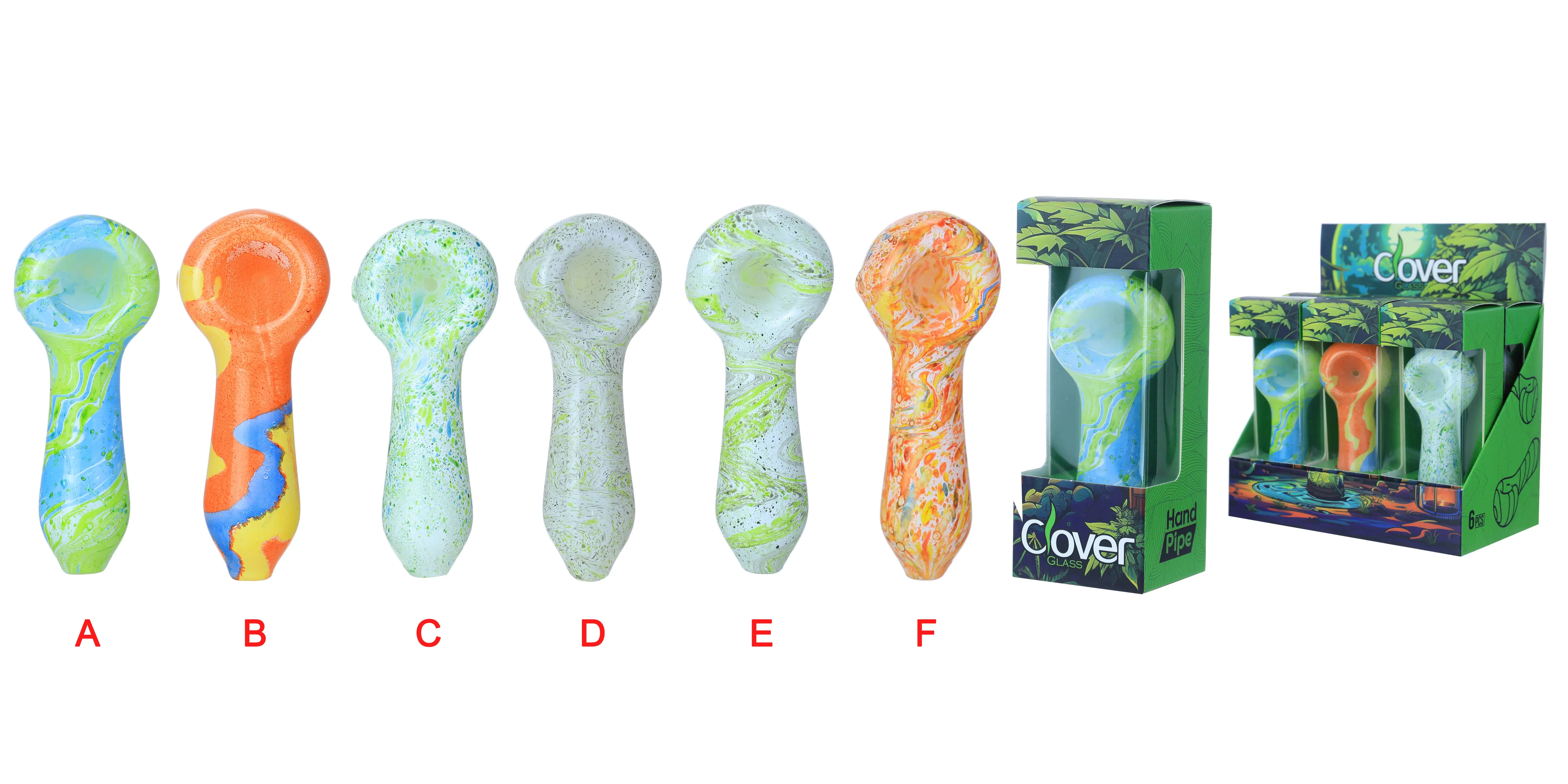 [T-1372-28] Clover Glass Hand Pipe 4 Inch Display 6PK (WPF-674)