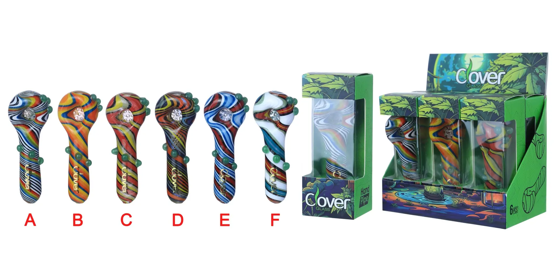 CLOVER HAND PIPE AMERICAN COLOR ROD 6PK DISPLAY