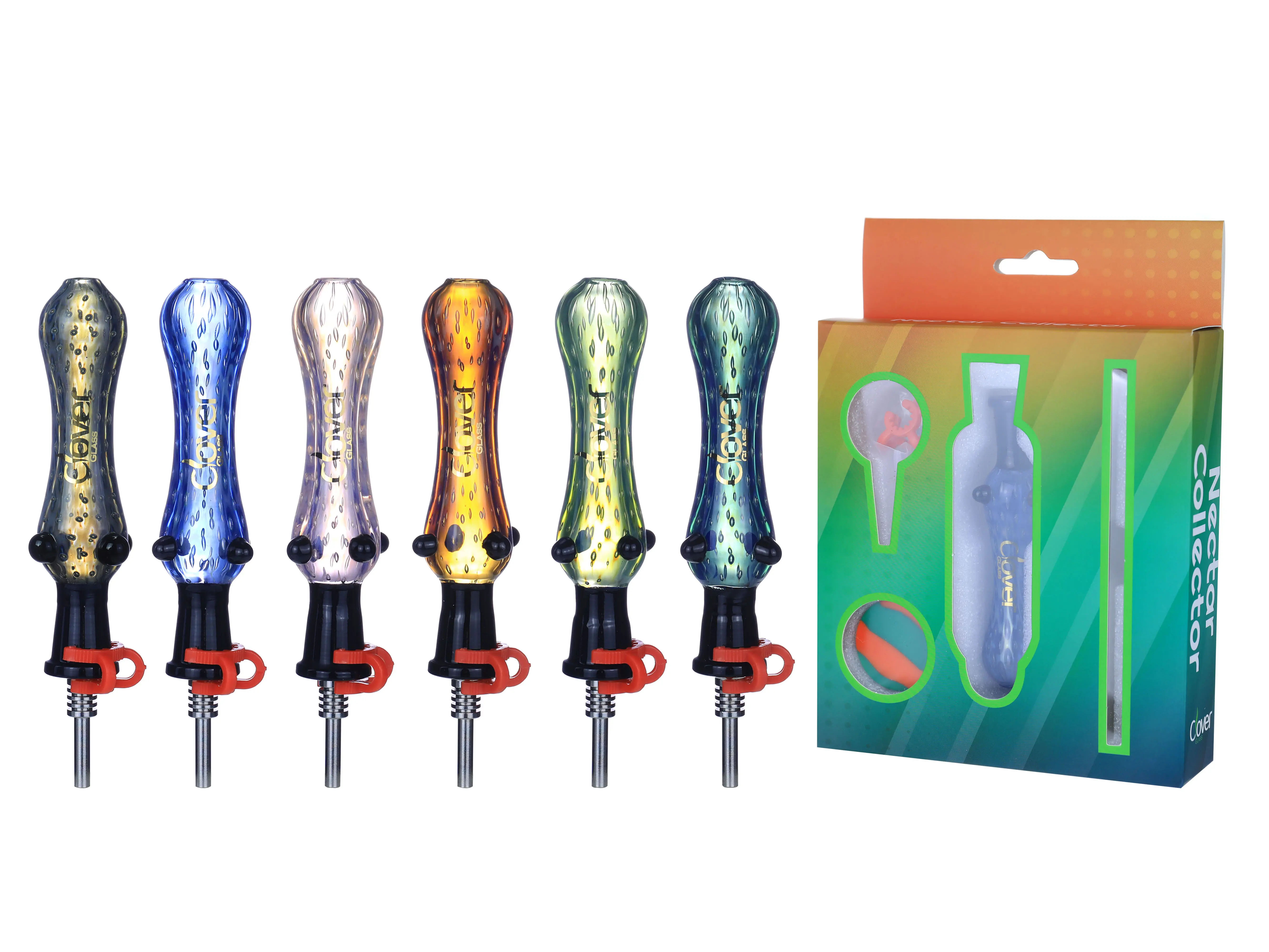 [T-1376-12] Clover Nectar Collector Mix Color Ceramic Nail 6PK A Display (NC-201)