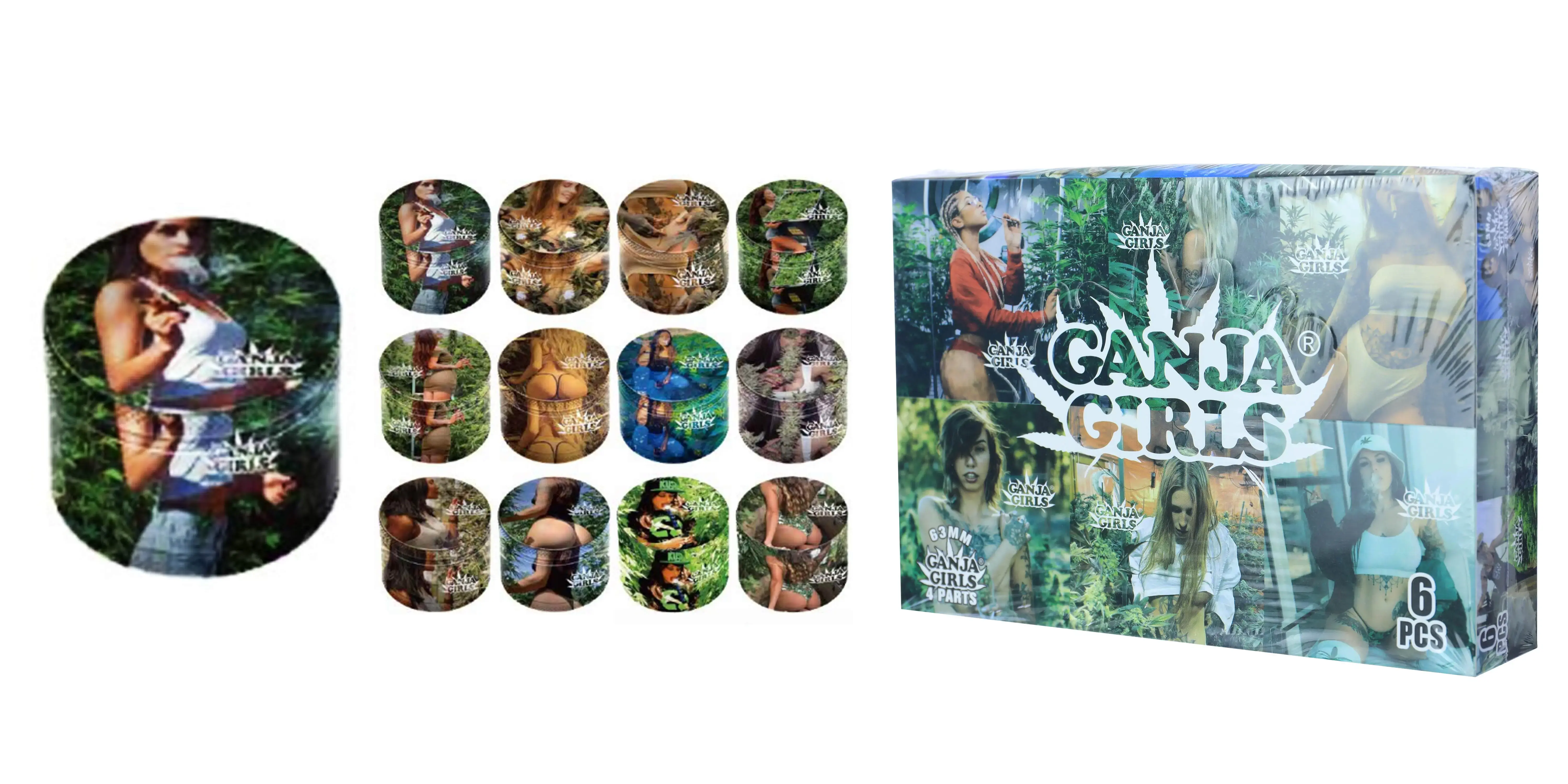 [T-1377-05] Clover Grinder Zinc Alloy  4 Part 6PC Display (GX-2390 63*42MM)