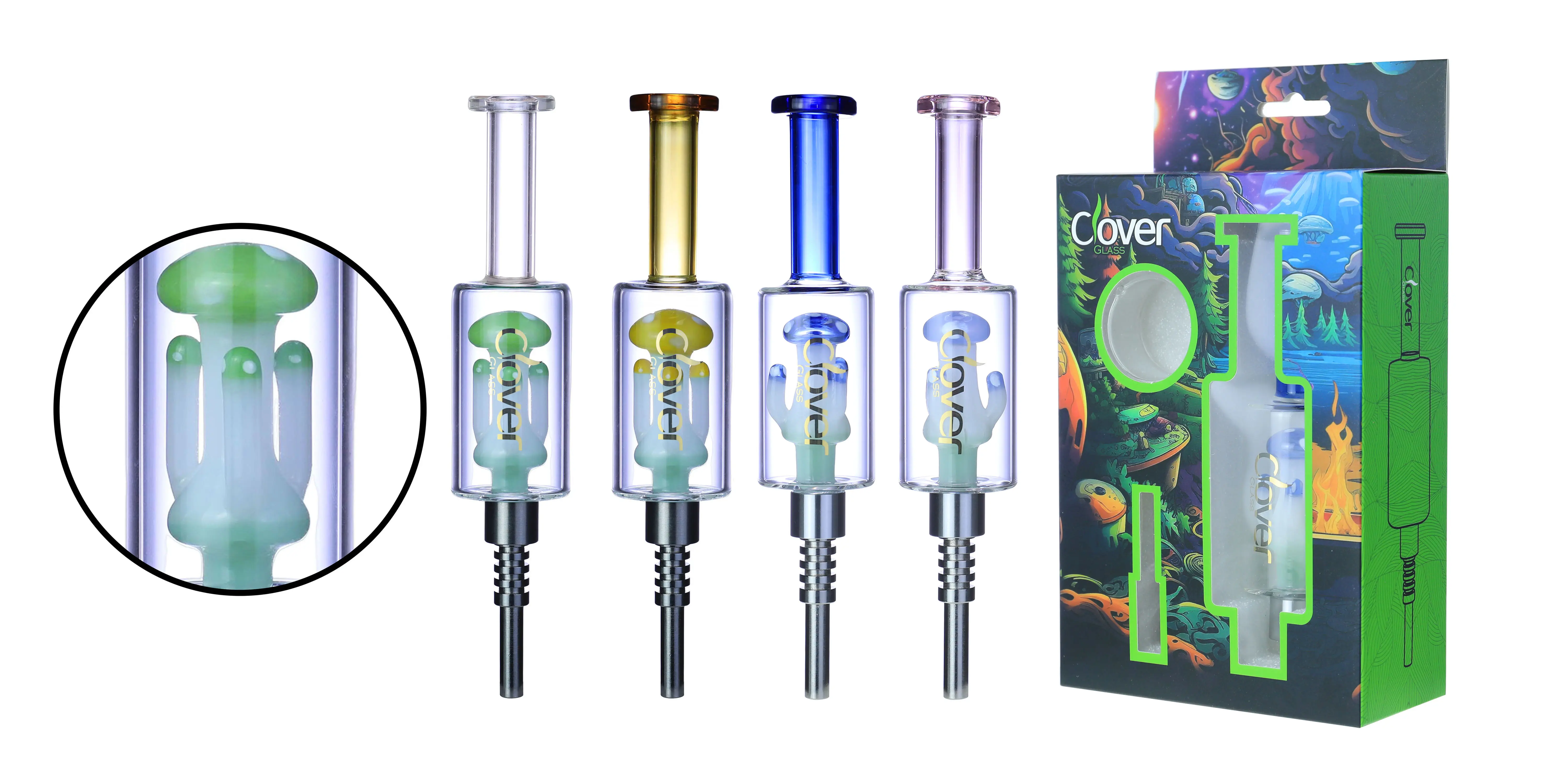[T-1376-17] Clover Nectar Collector Mix Color Ceramic Nail 6PK A Display (NC-248)