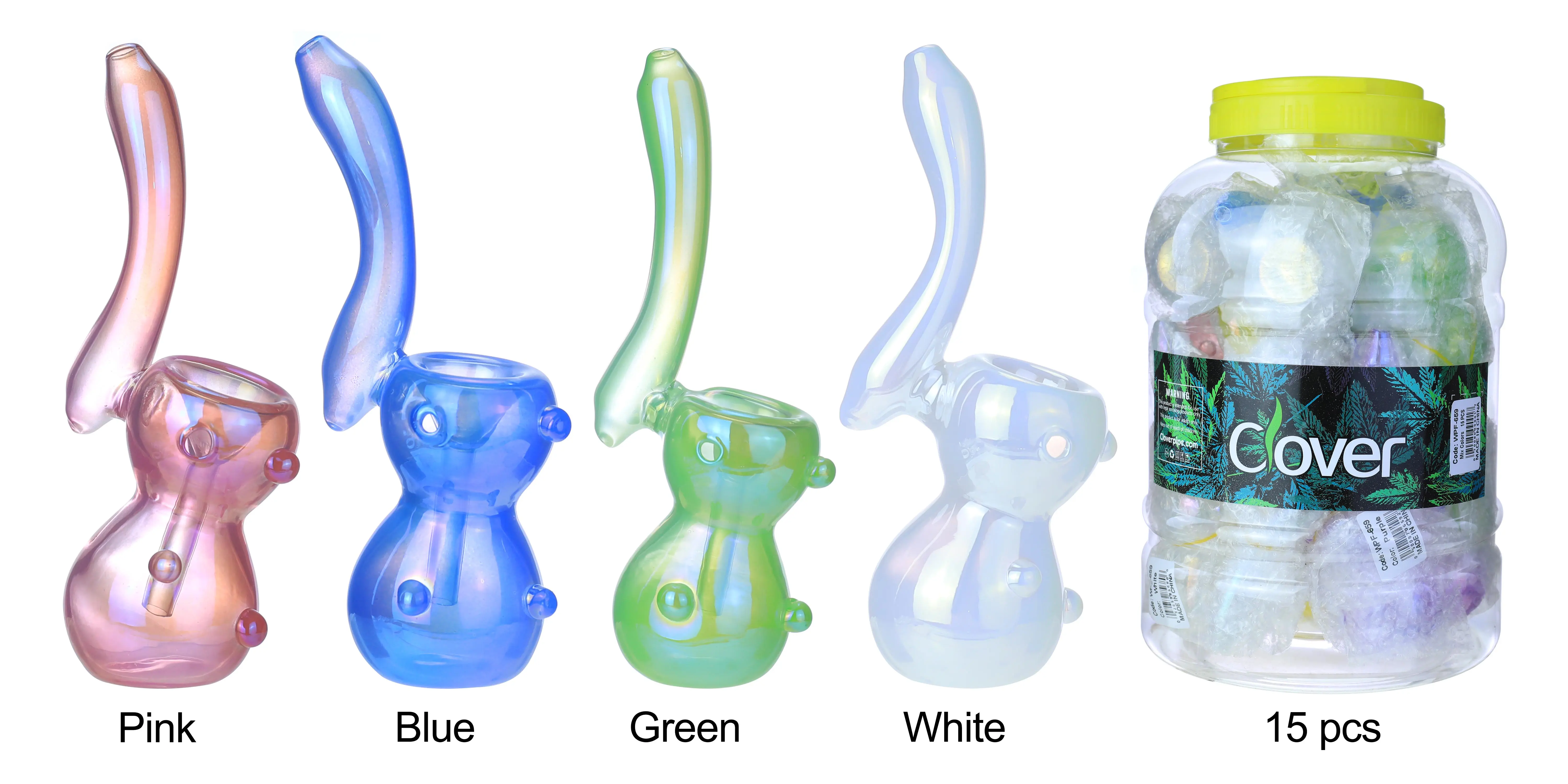 [T-1374-07] Clover Glass Hand Pipe 5Inch Display 6PK (WPF-659)