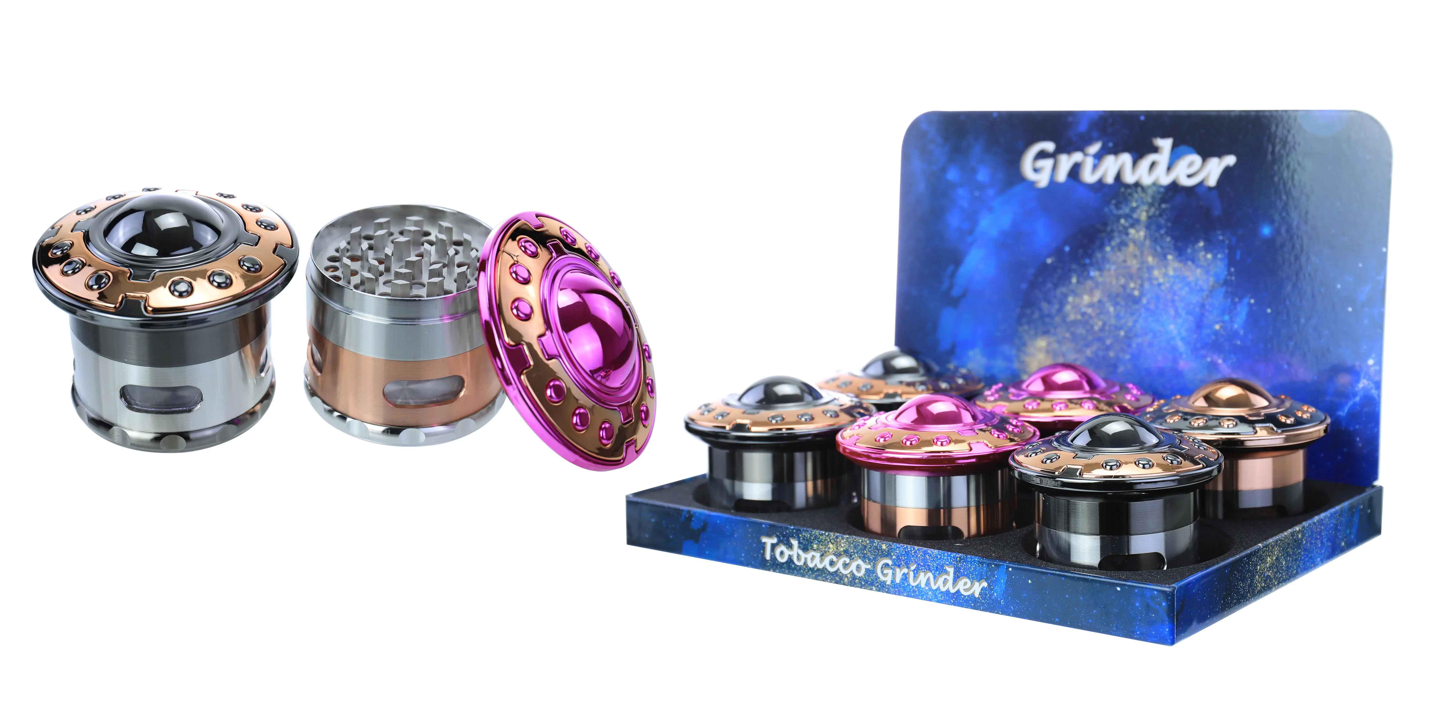 [T-1389-03] Clover Grinder Zinc Alloy  4 Part 6PC Display (GX-2464 64*67MM)